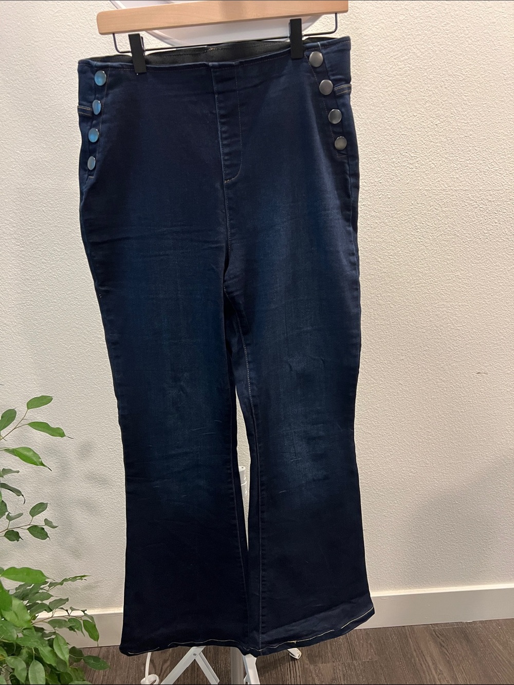 INC International Concepts Dark Navy Flare Jeans with Side Buttons